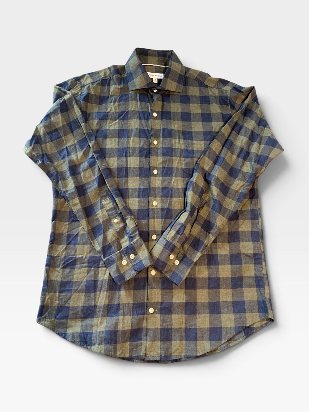Peter Millar Olive & Blue Plaid Button-Down Shirt